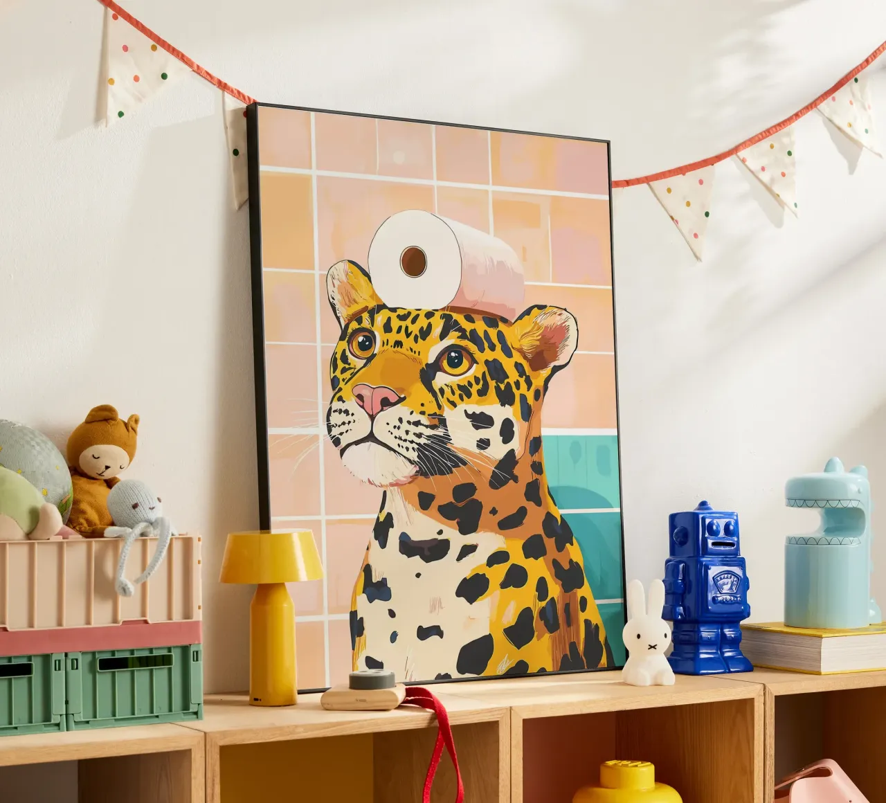 Leopardo con carta igienica in testa alluminio dibond da JoyWalkerShop