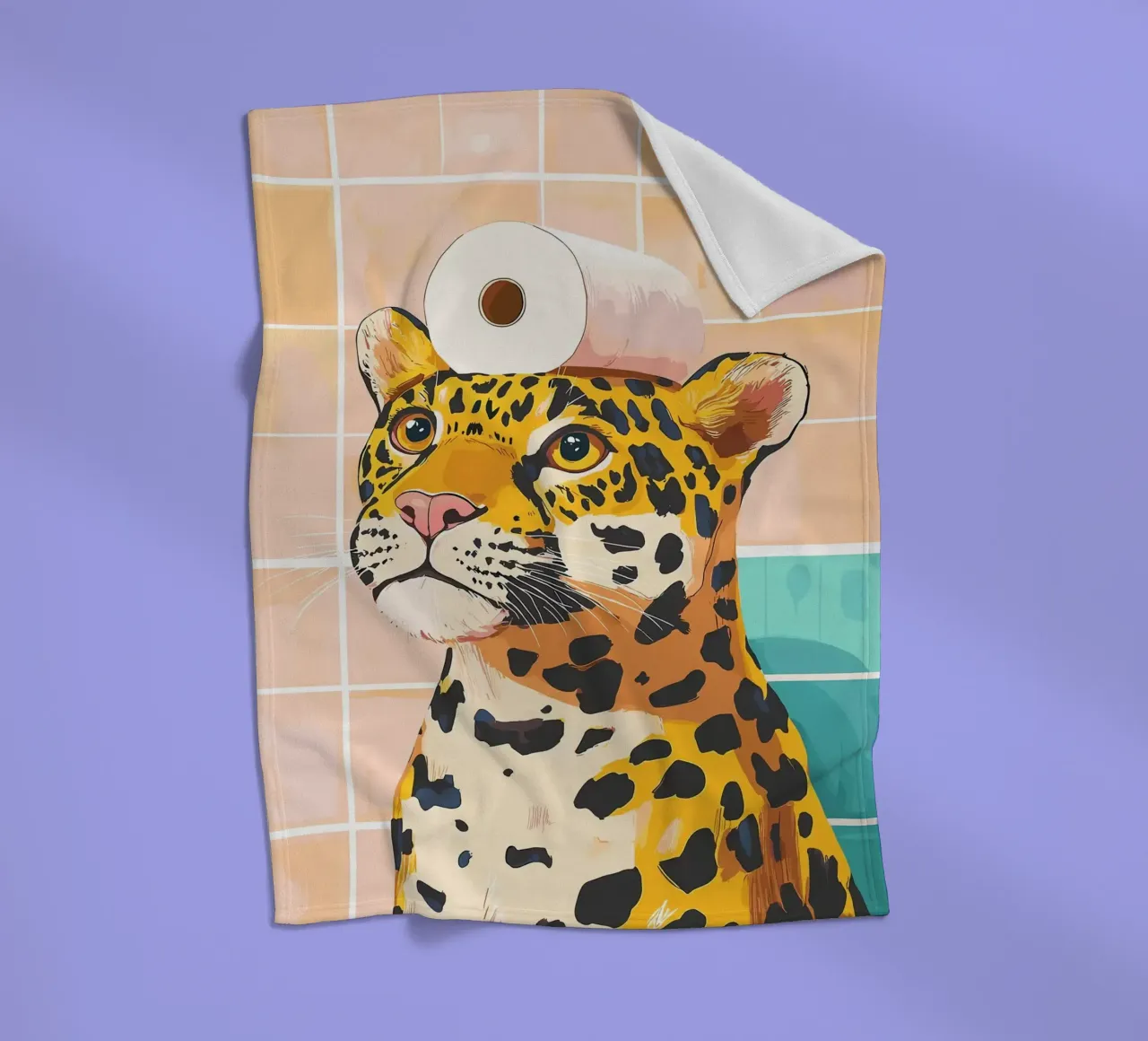 Leopardo con carta igienica in testa coperta in pile da JoyWalkerShop