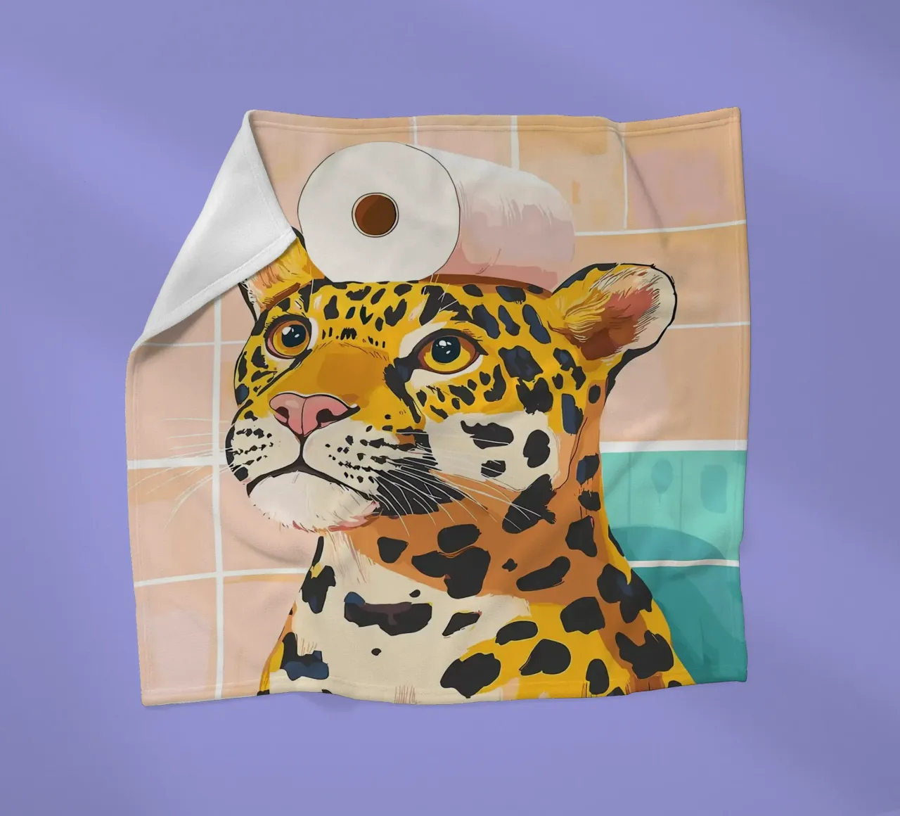 Leopardo con carta igienica in testa coperta in pile da JoyWalkerShop