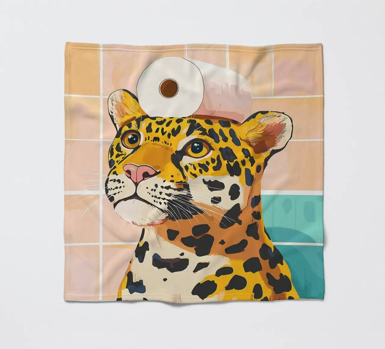 Leopardo con carta igienica in testa coperta in pile da JoyWalkerShop