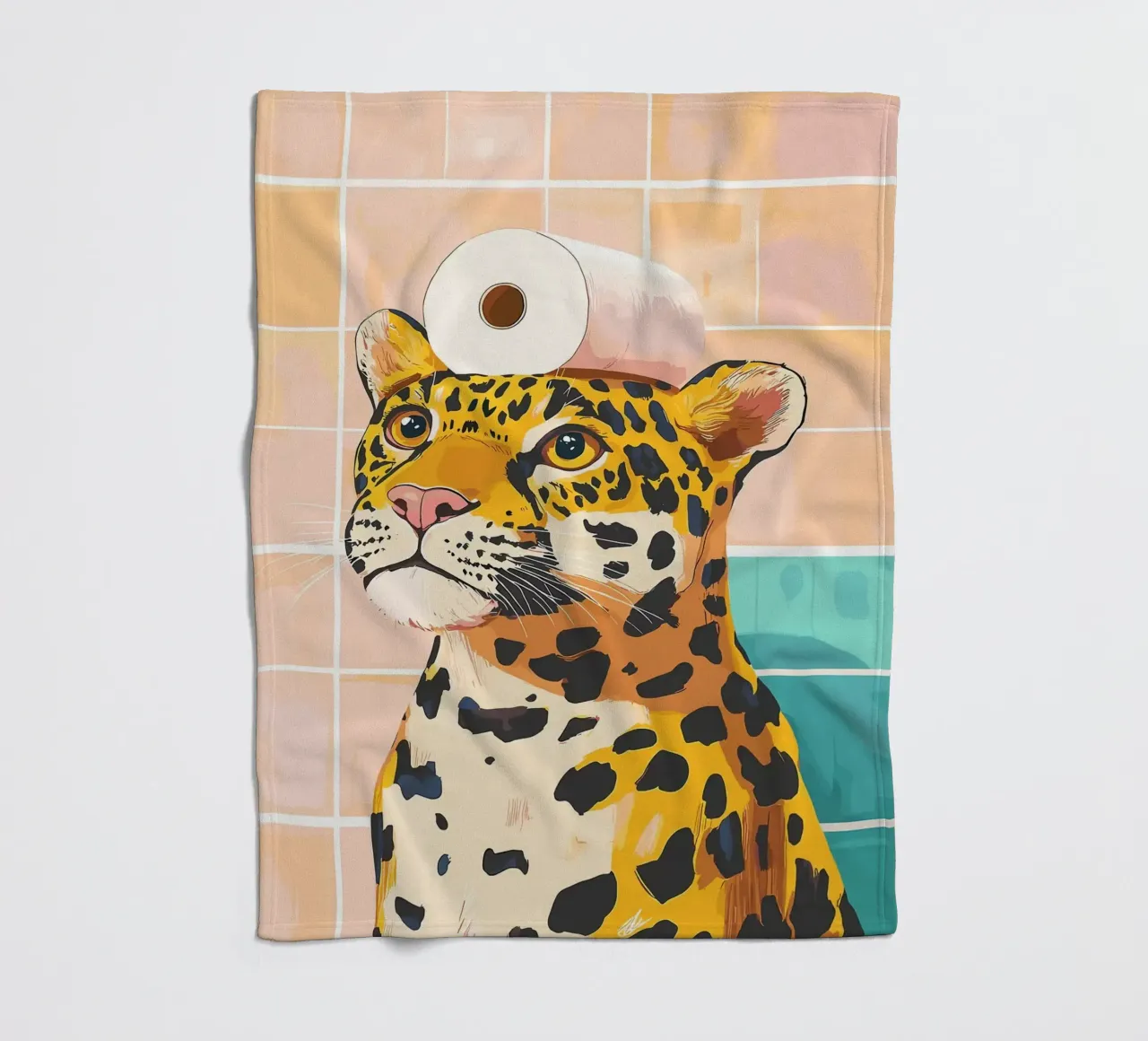 Leopardo con carta igienica in testa coperta in pile da JoyWalkerShop