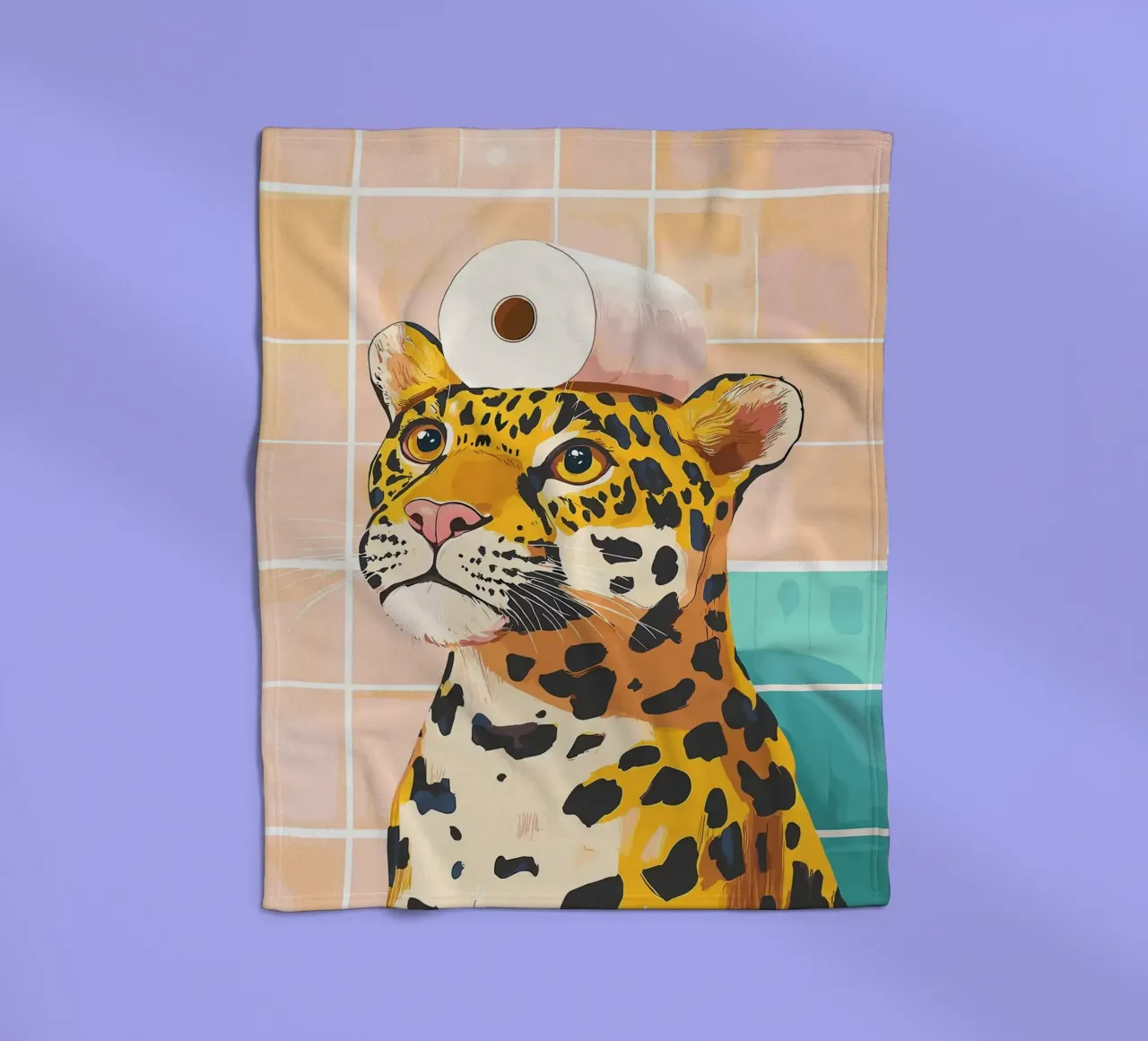 Leopardo con carta igienica in testa coperta in pile da JoyWalkerShop