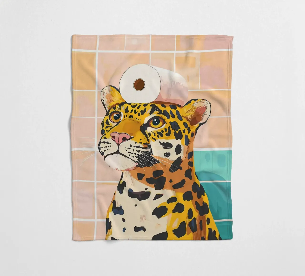 Leopardo con carta igienica in testa coperta in pile da JoyWalkerShop