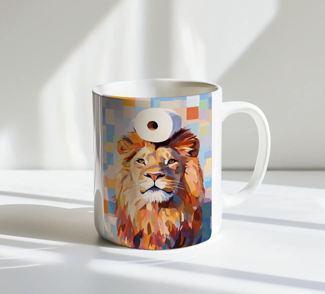 Leone con cappello a rotolo di carta igienica tazza in ceramica da JoyWalkerShop