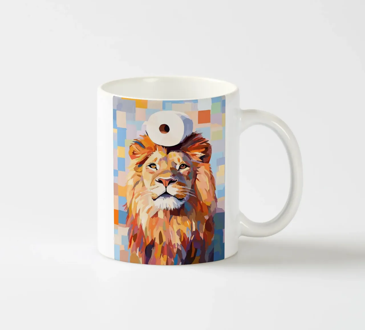 Leone con cappello a rotolo di carta igienica tazza in ceramica da JoyWalkerShop