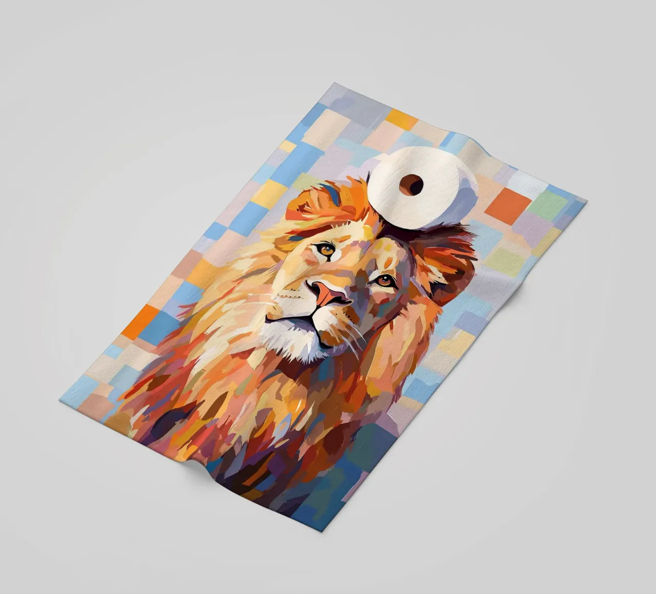 Leone con cappello a rotolo di carta igienica telo mare da JoyWalkerShop