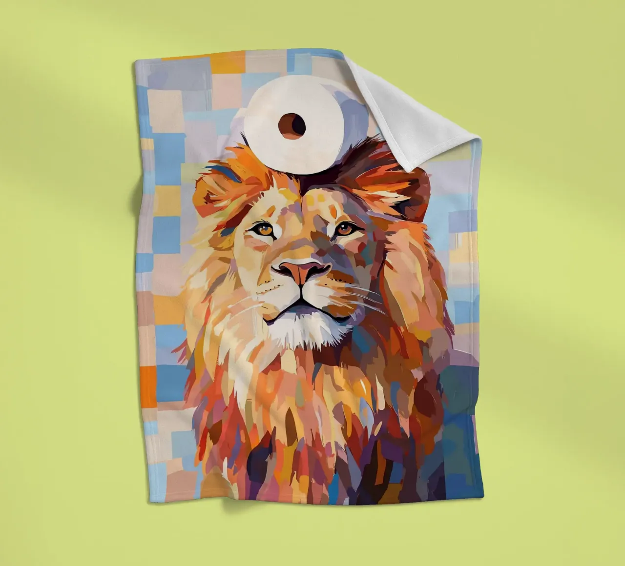 Leone con cappello a rotolo di carta igienica coperta in pile da JoyWalkerShop