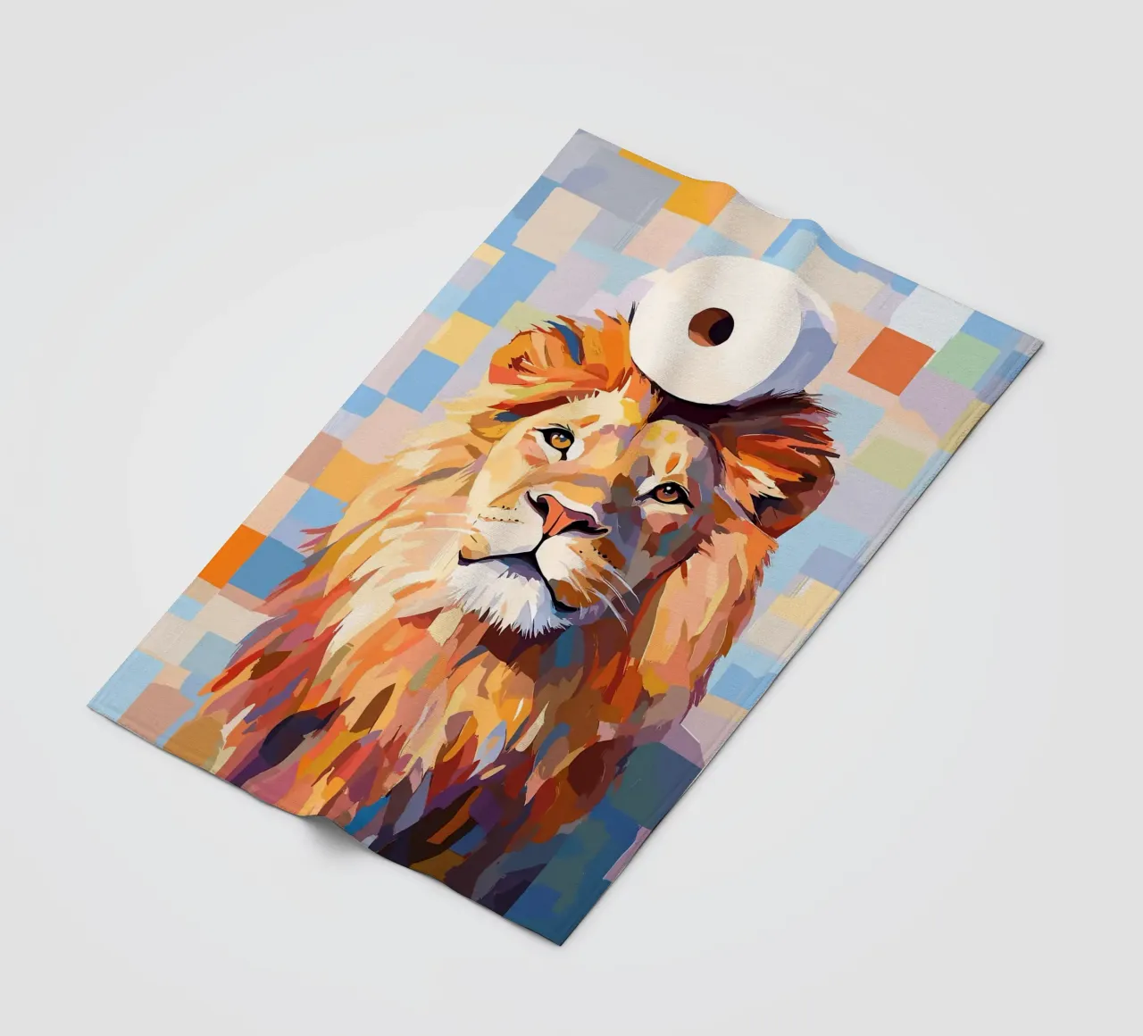 Leone con cappello a rotolo di carta igienica coperta in pile da JoyWalkerShop