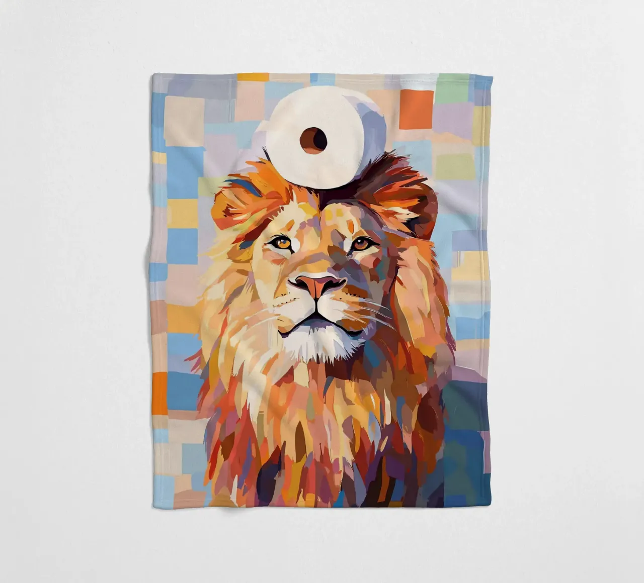 Leone con cappello a rotolo di carta igienica coperta in pile da JoyWalkerShop