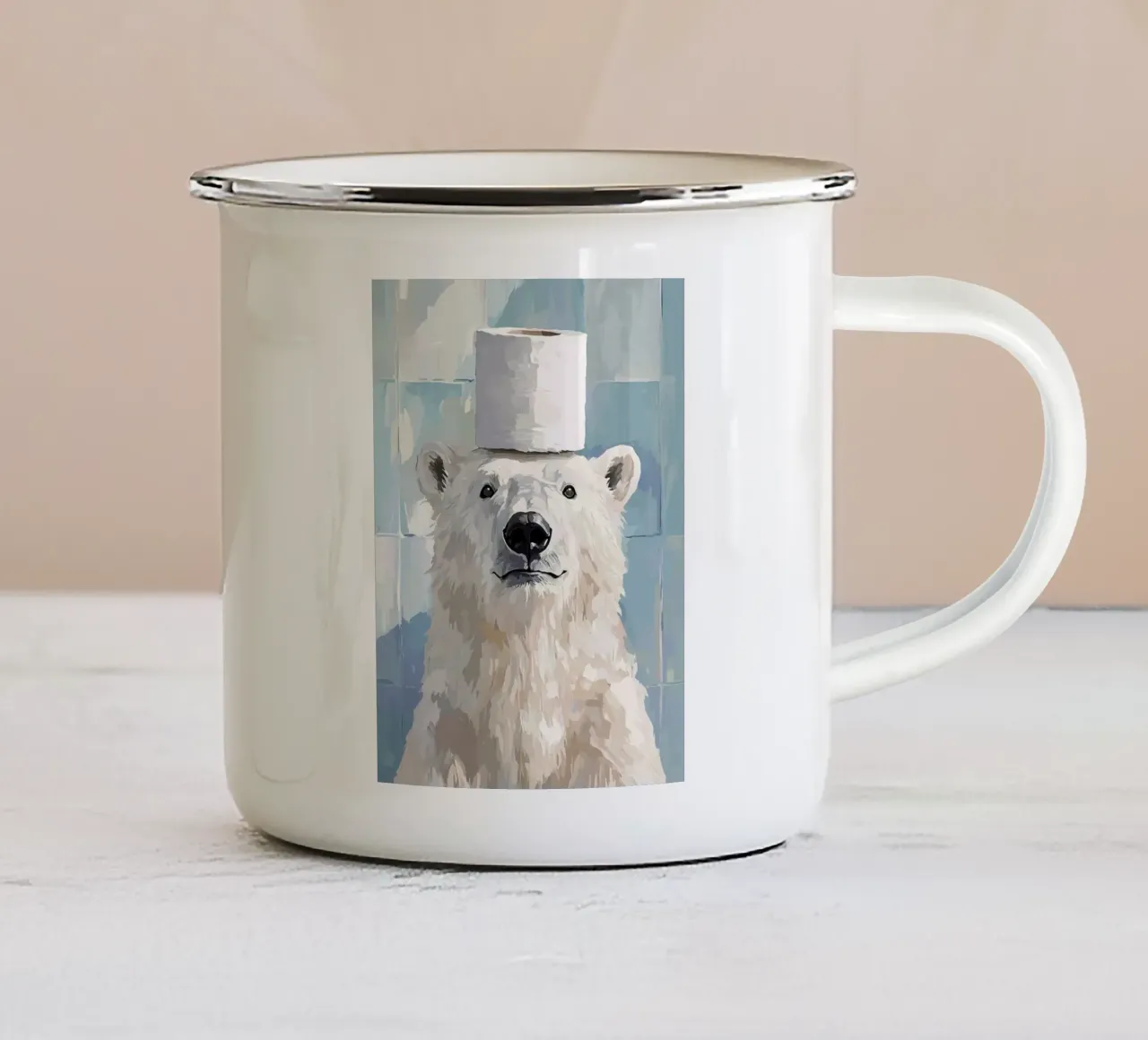 Orso polare con cappello di carta igienica tazza in smalto da JoyWalkerShop