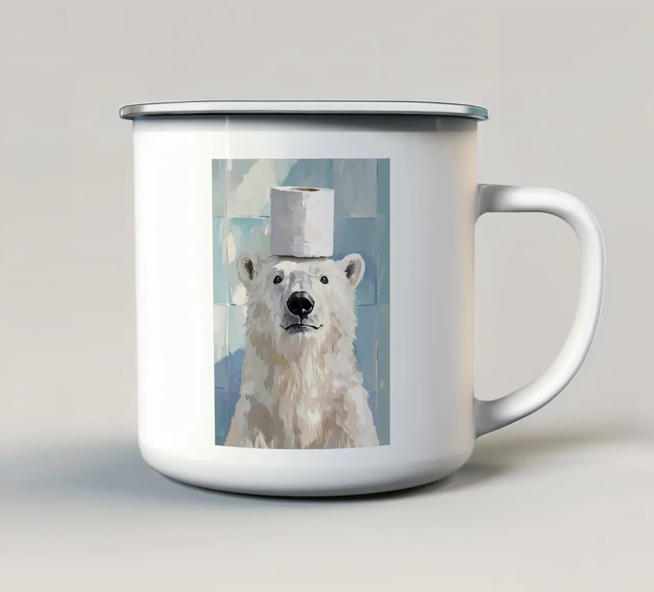 Orso polare con cappello di carta igienica tazza in smalto da JoyWalkerShop