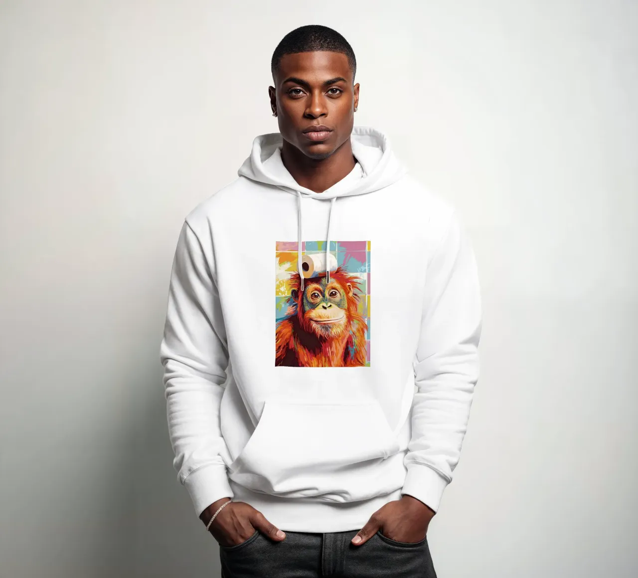 Orangutan con carta igienica sulla testa felpa con cappuccio da JoyWalkerShop