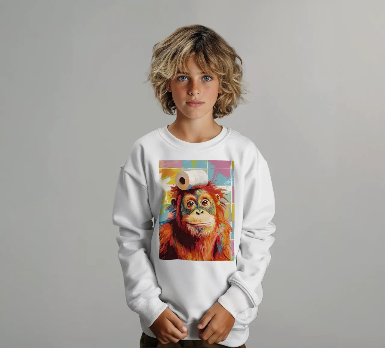 Orangutan con carta igienica sulla testa felpa bambino da JoyWalkerShop
