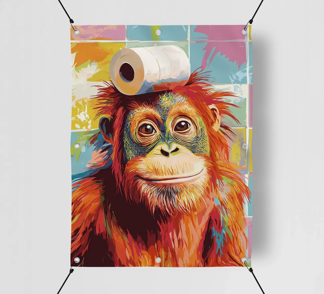 Orangutan con carta igienica sulla testa telo in pvc da JoyWalkerShop