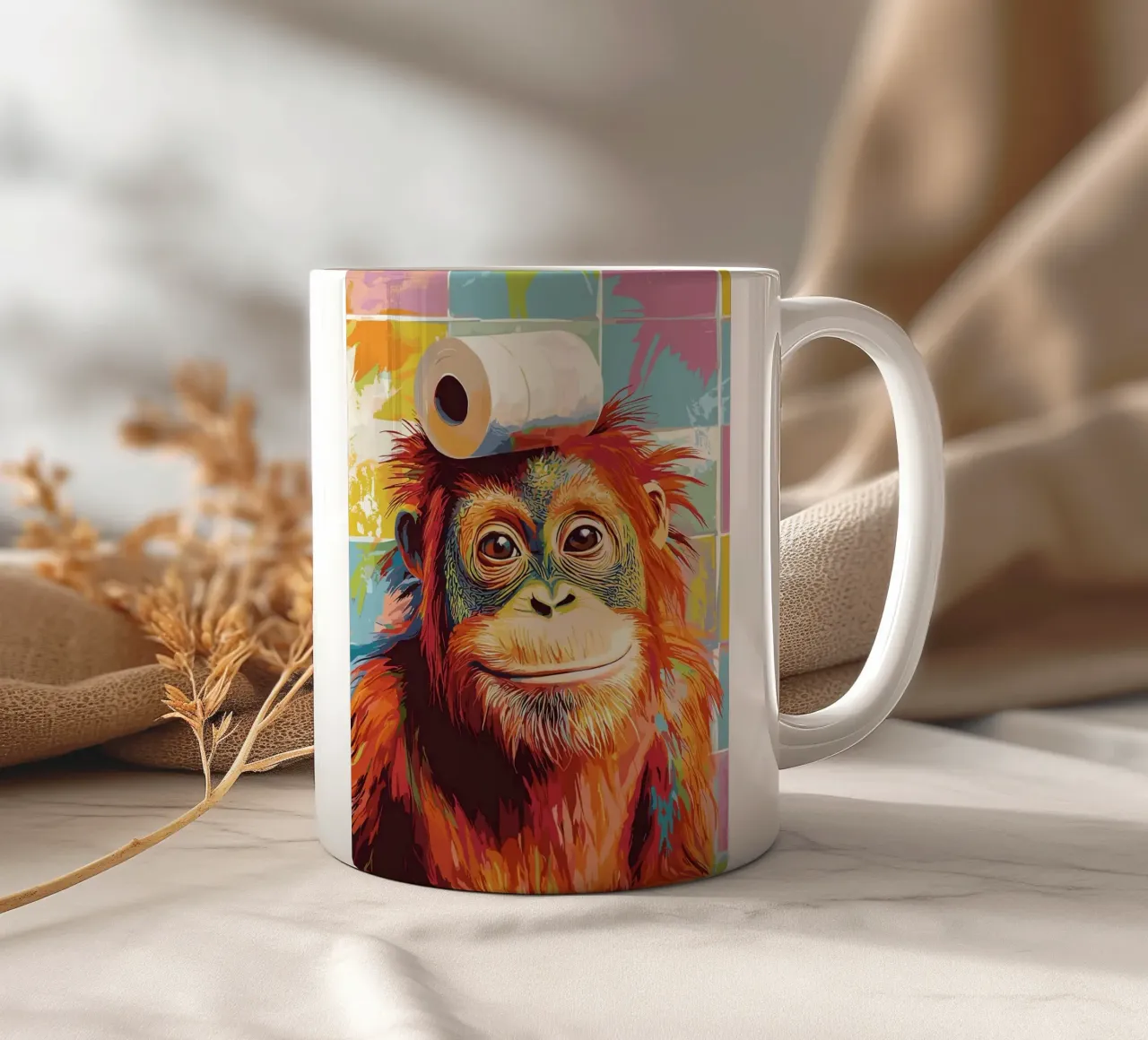 Orangutan con carta igienica sulla testa tazza in ceramica da JoyWalkerShop