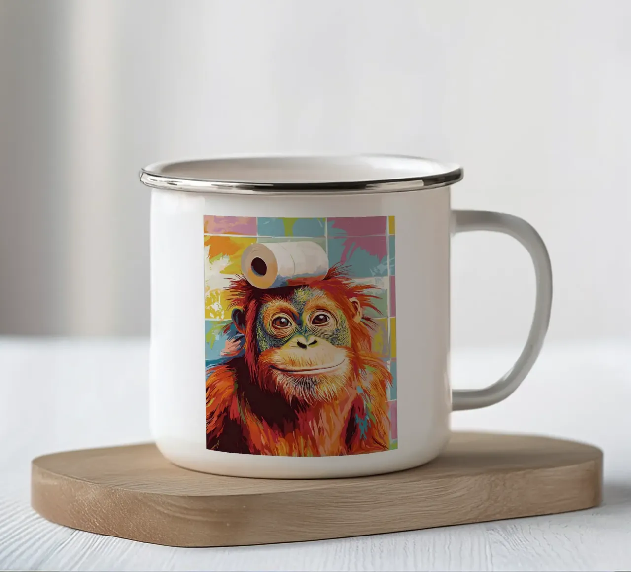 Orangutan con carta igienica sulla testa tazza in smalto da JoyWalkerShop