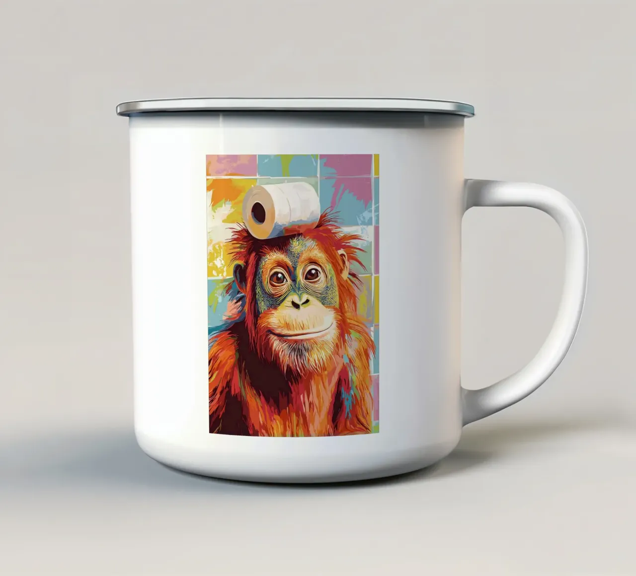 Orangutan con carta igienica sulla testa tazza in smalto da JoyWalkerShop