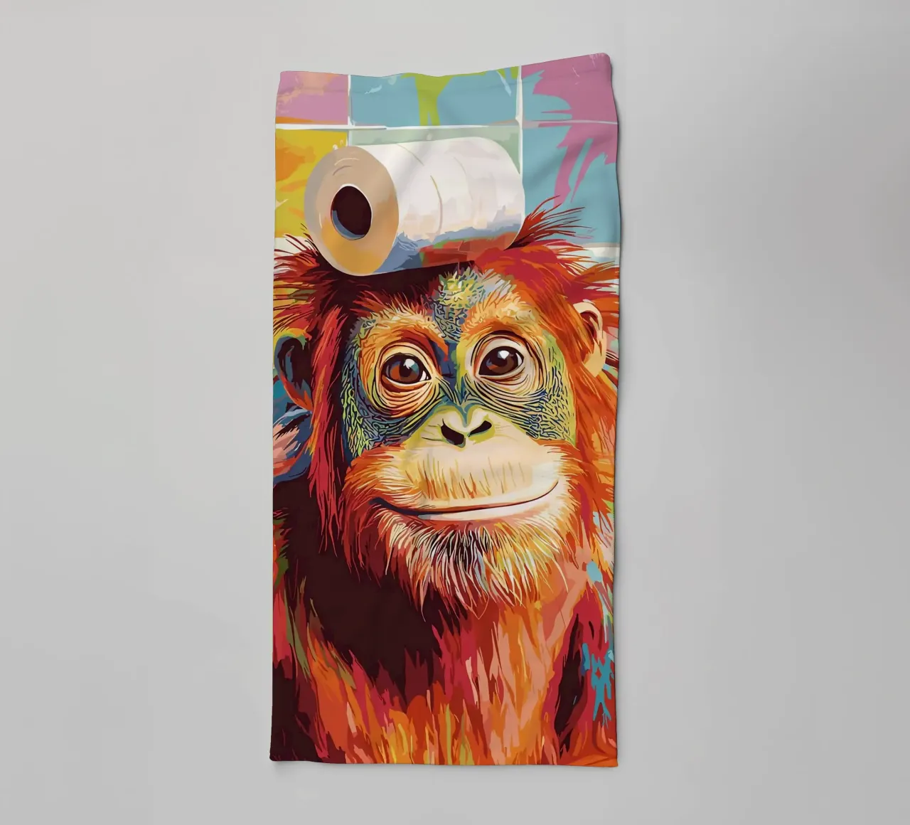 Orangutan con carta igienica sulla testa asciugamano da bagno da JoyWalkerShop