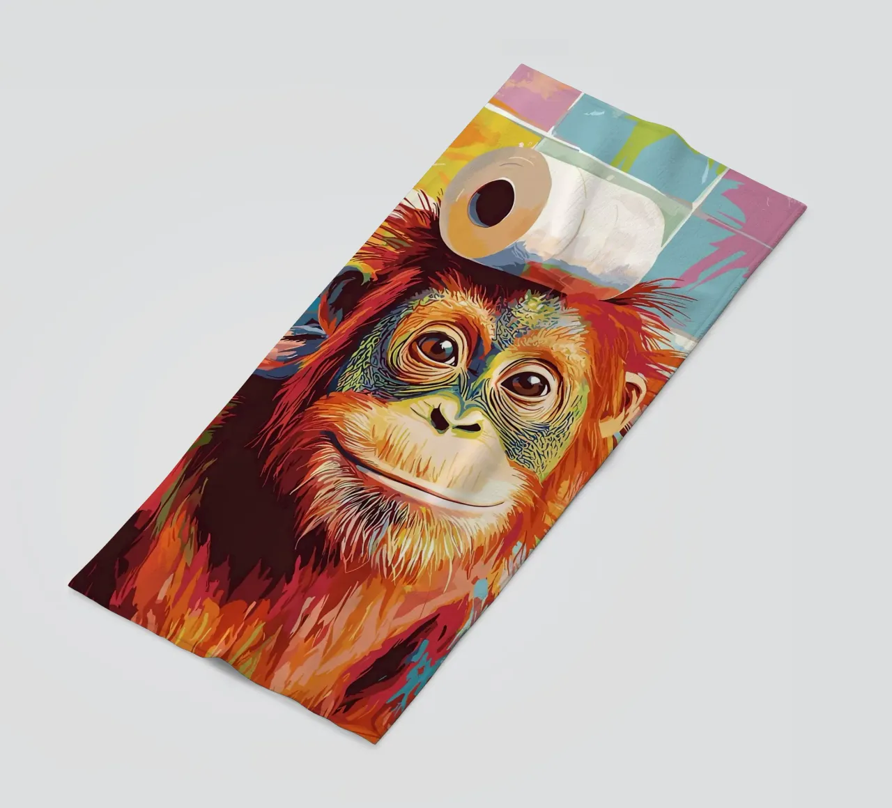 Orangutan con carta igienica sulla testa telo mare da JoyWalkerShop