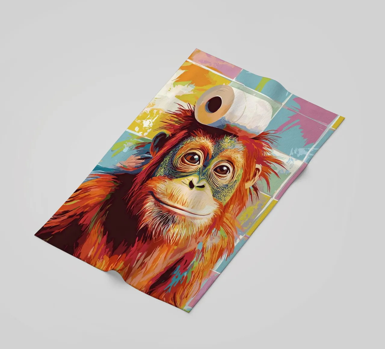 Orangutan con carta igienica sulla testa telo mare da JoyWalkerShop