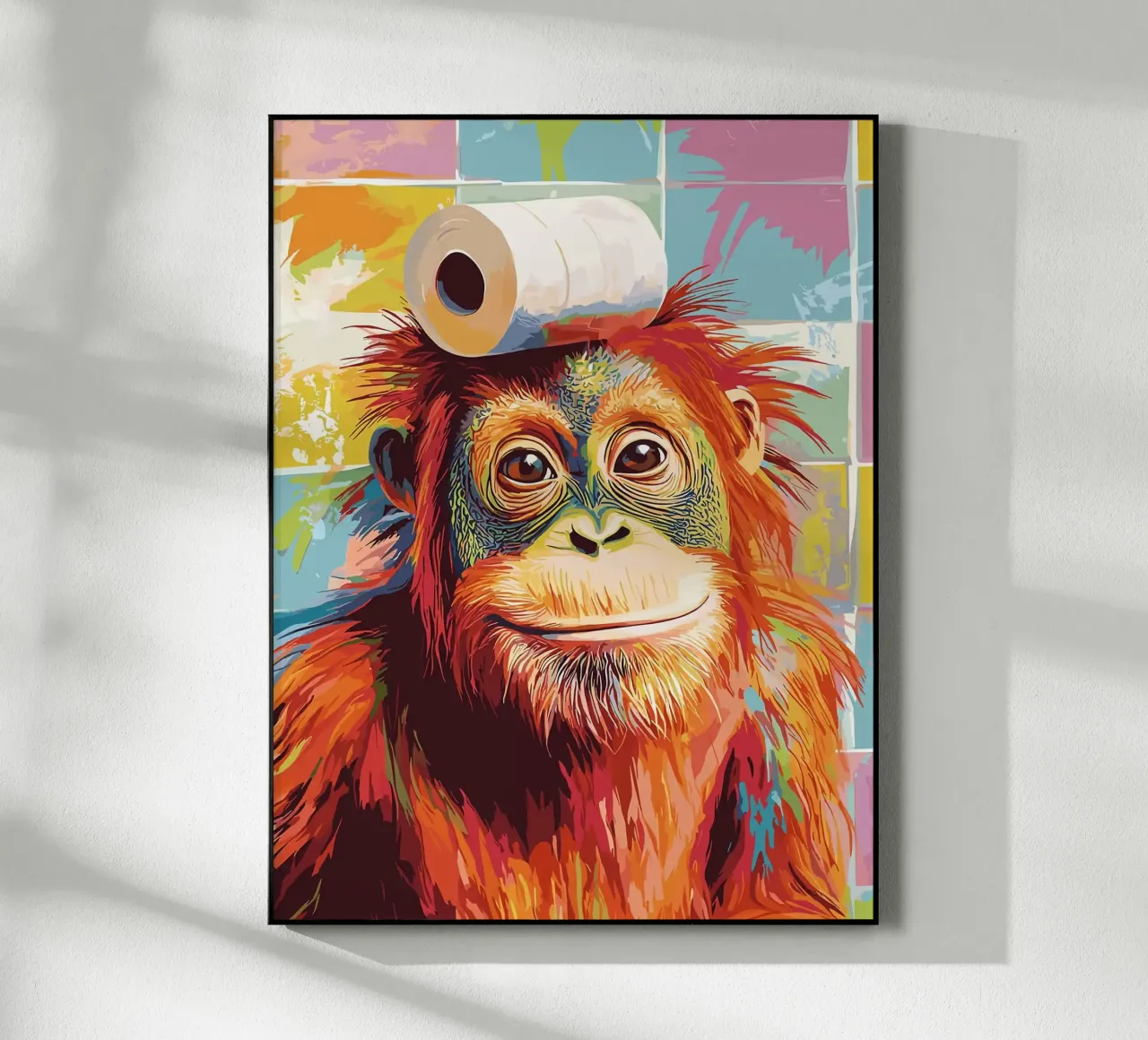 Orangutan con carta igienica sulla testa plexiglass da JoyWalkerShop