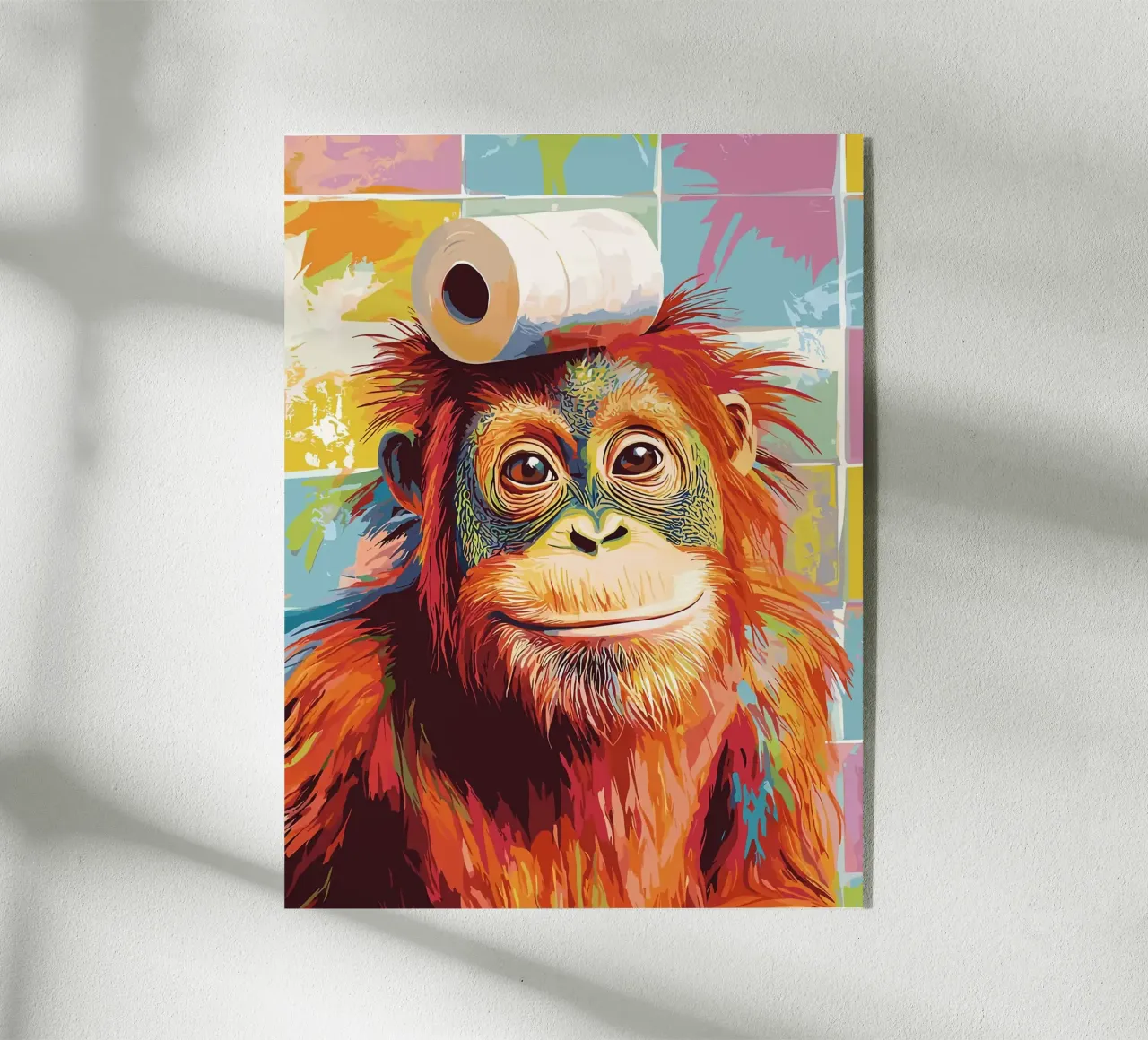 Orangutan con carta igienica sulla testa plexiglass da JoyWalkerShop
