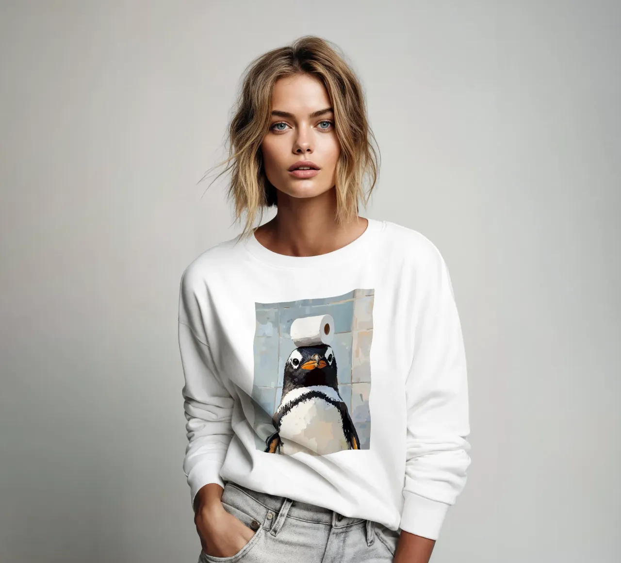 Pinguino con carta igienica sulla testa felpa da JoyWalkerShop