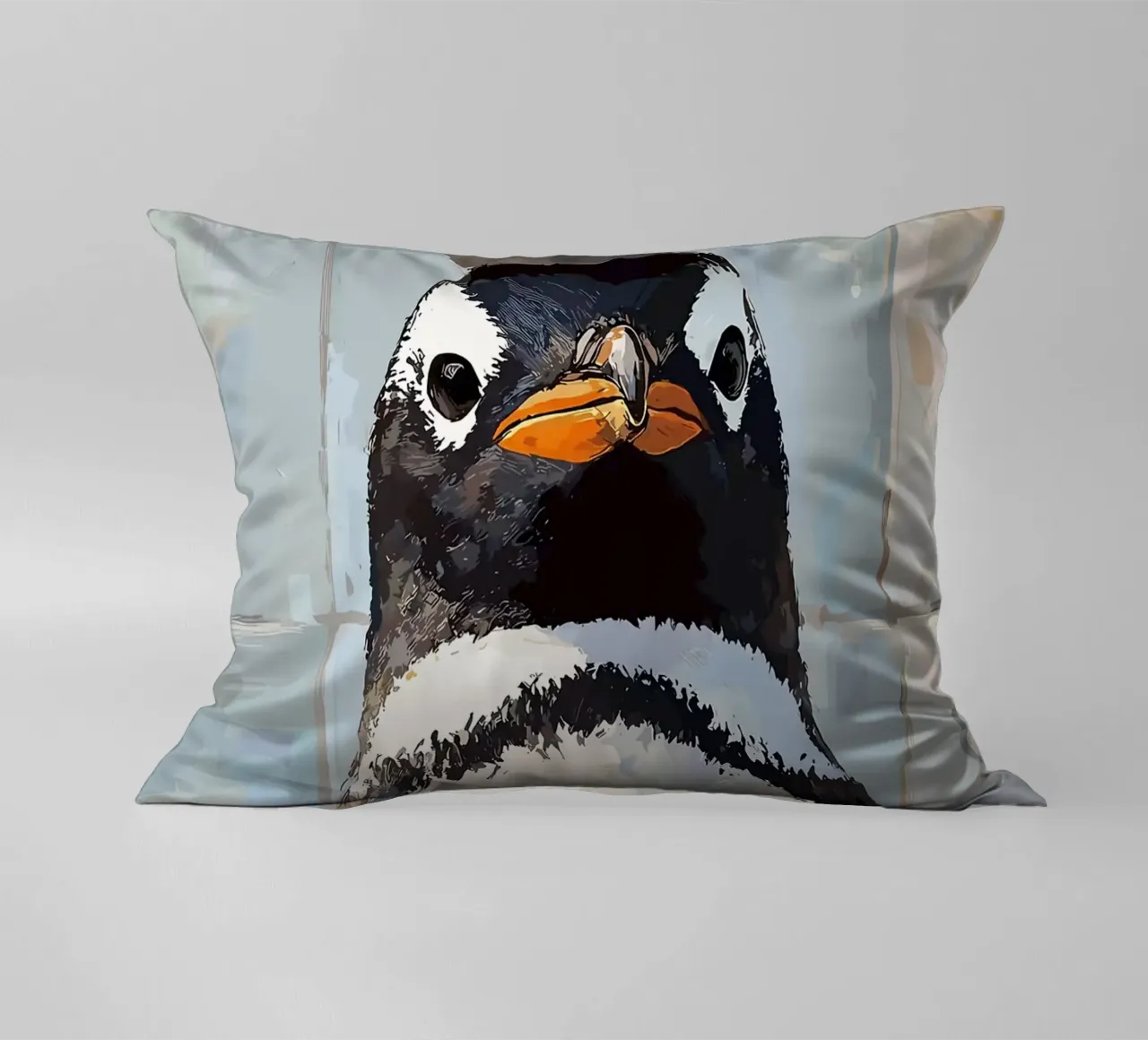 Pinguino con carta igienica sulla testa cuscino da JoyWalkerShop