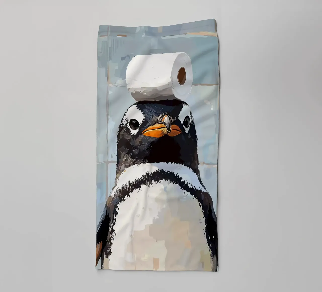 Pinguino con carta igienica sulla testa asciugamano da bagno da JoyWalkerShop
