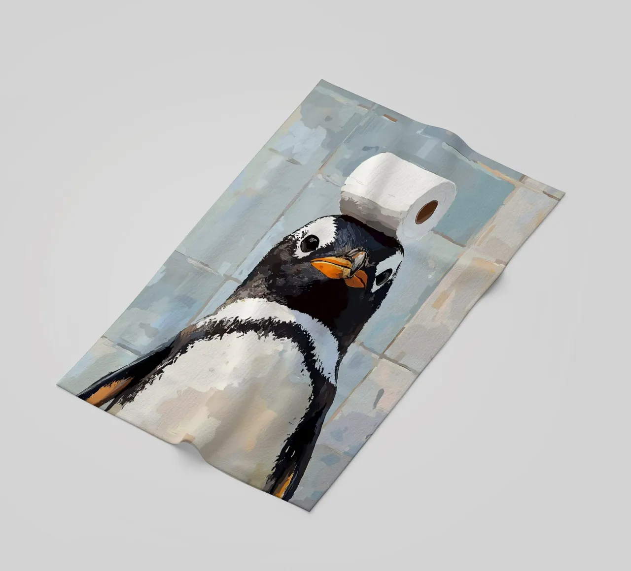 Pinguino con carta igienica sulla testa telo mare da JoyWalkerShop