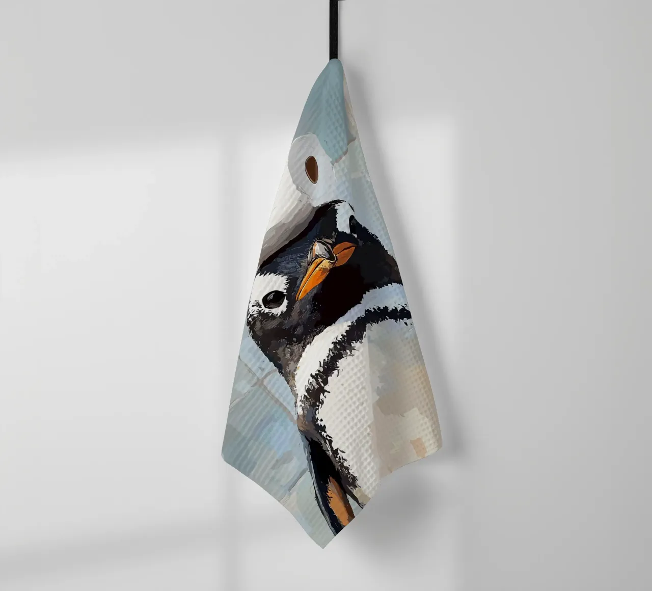 Pinguino con carta igienica sulla testa canovaccio da cucina da JoyWalkerShop