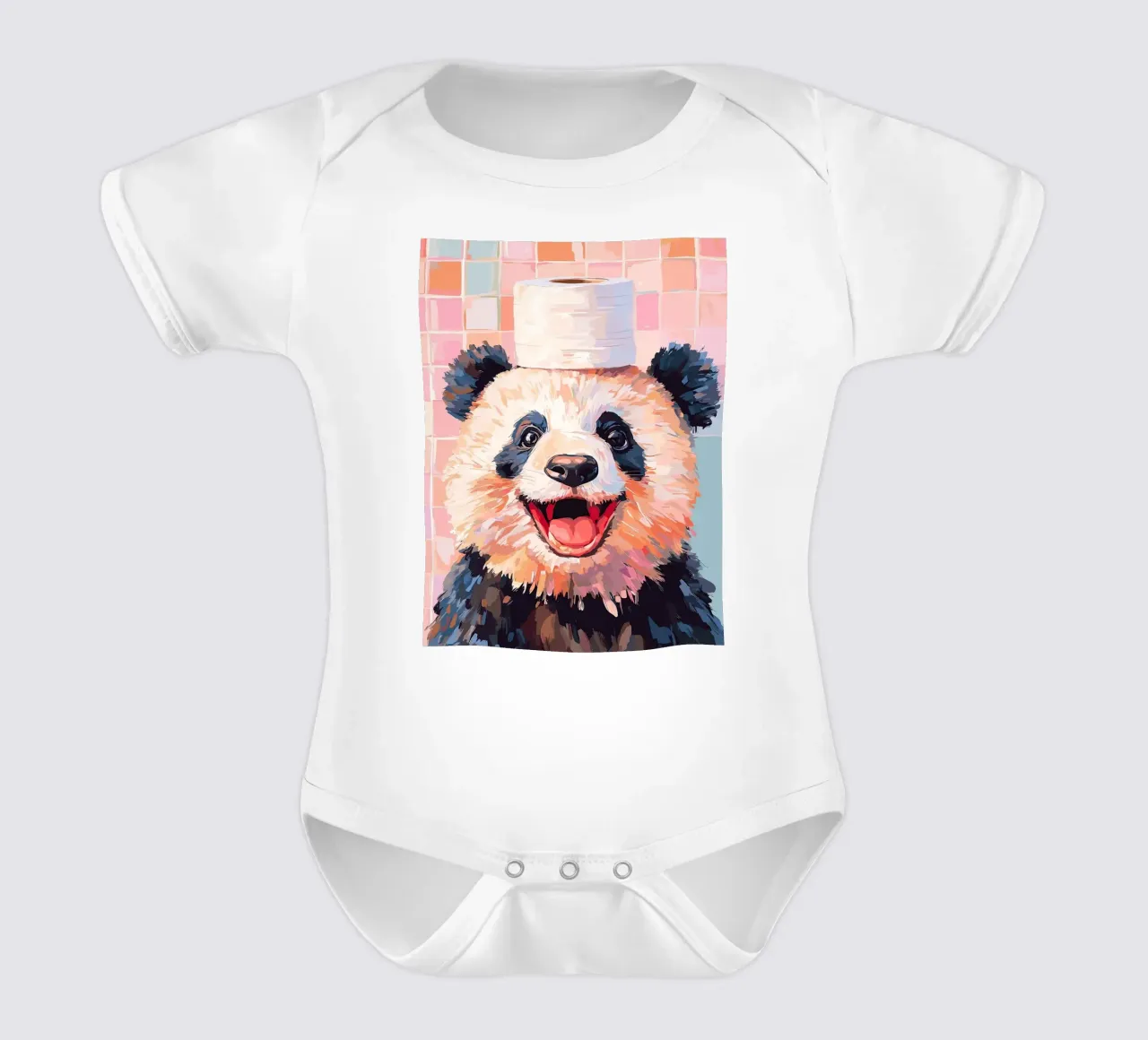 Panda met wc-hoed babyrompertje korte mouwen van JoyWalkerShop