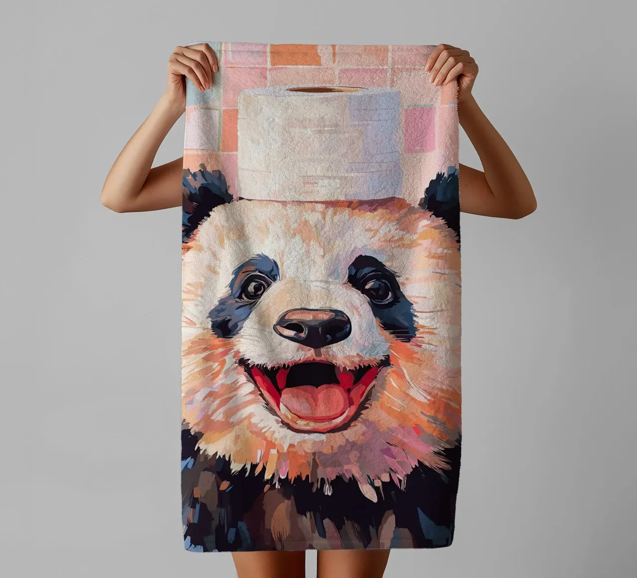 Panda met wc-hoed badhanddoek van JoyWalkerShop