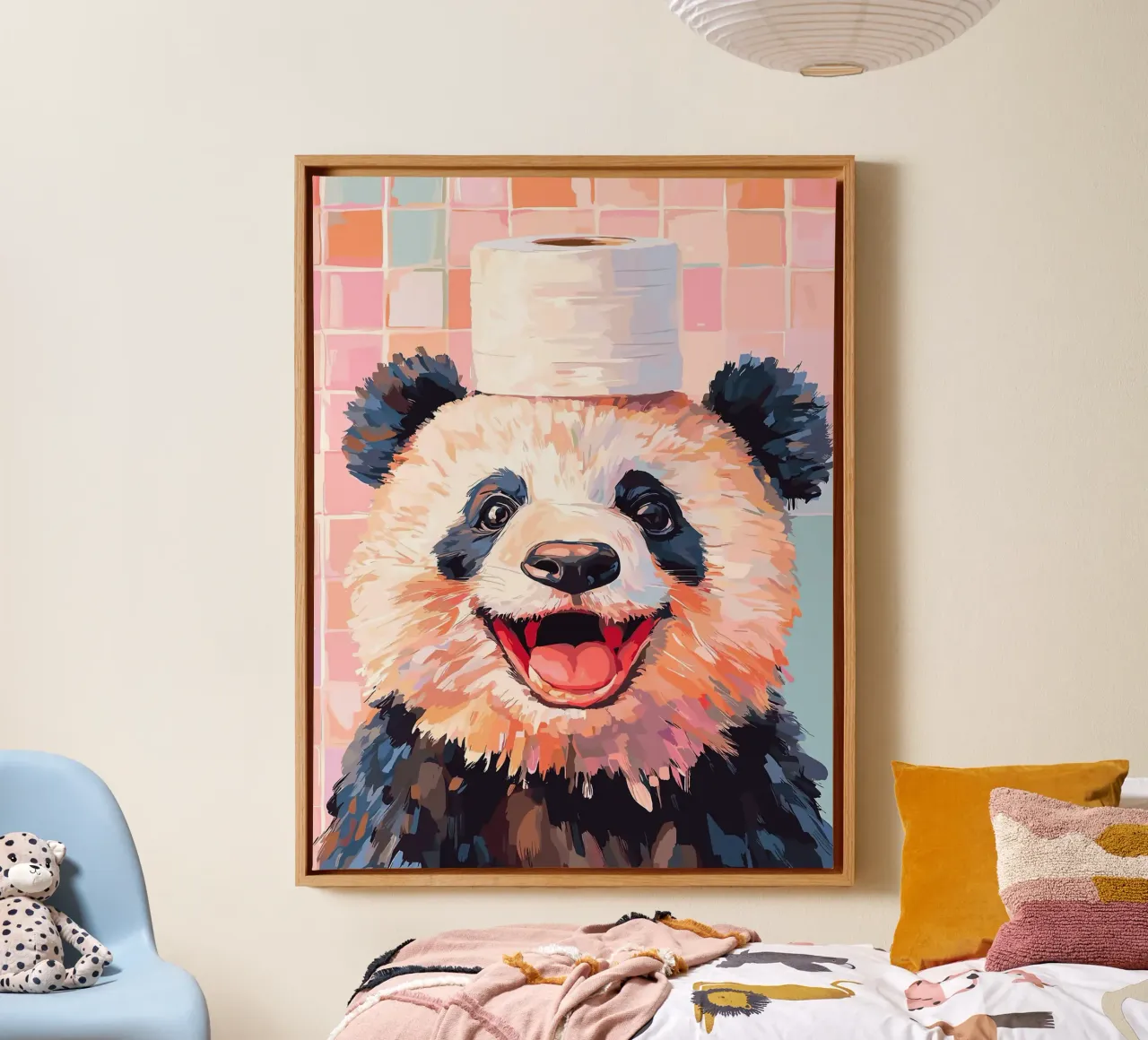 Panda met wc-hoed canvas van JoyWalkerShop