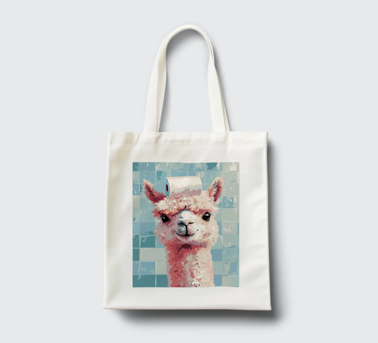 Lama con carta igienica in testa borsa in juta da JoyWalkerShop