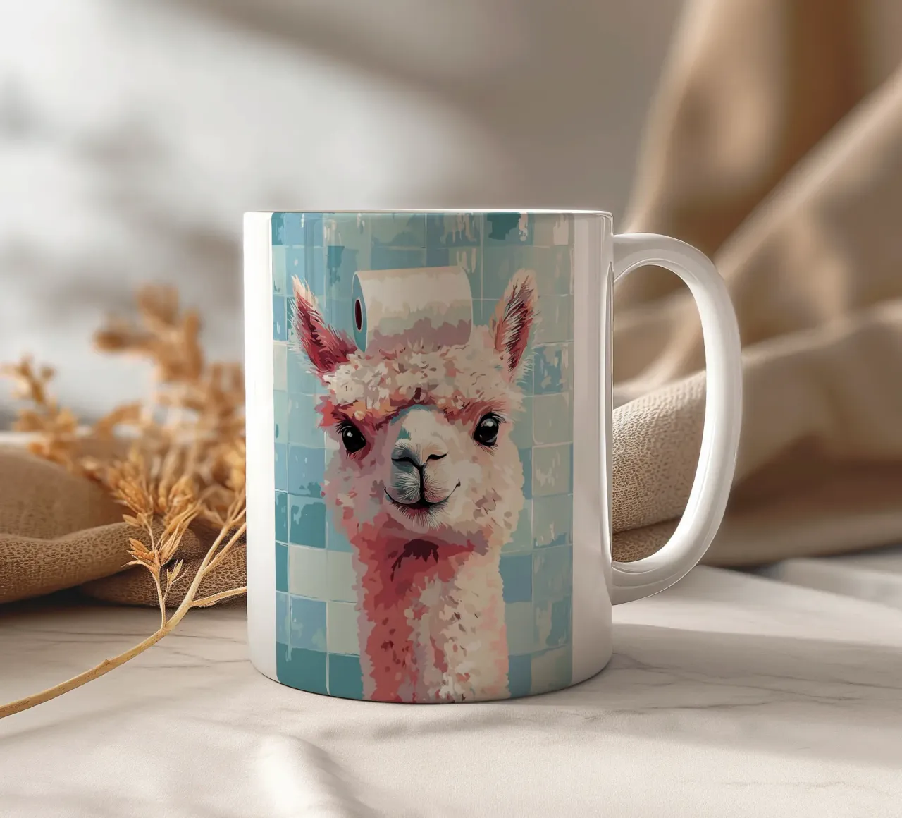 Lama con carta igienica in testa tazza in ceramica da JoyWalkerShop