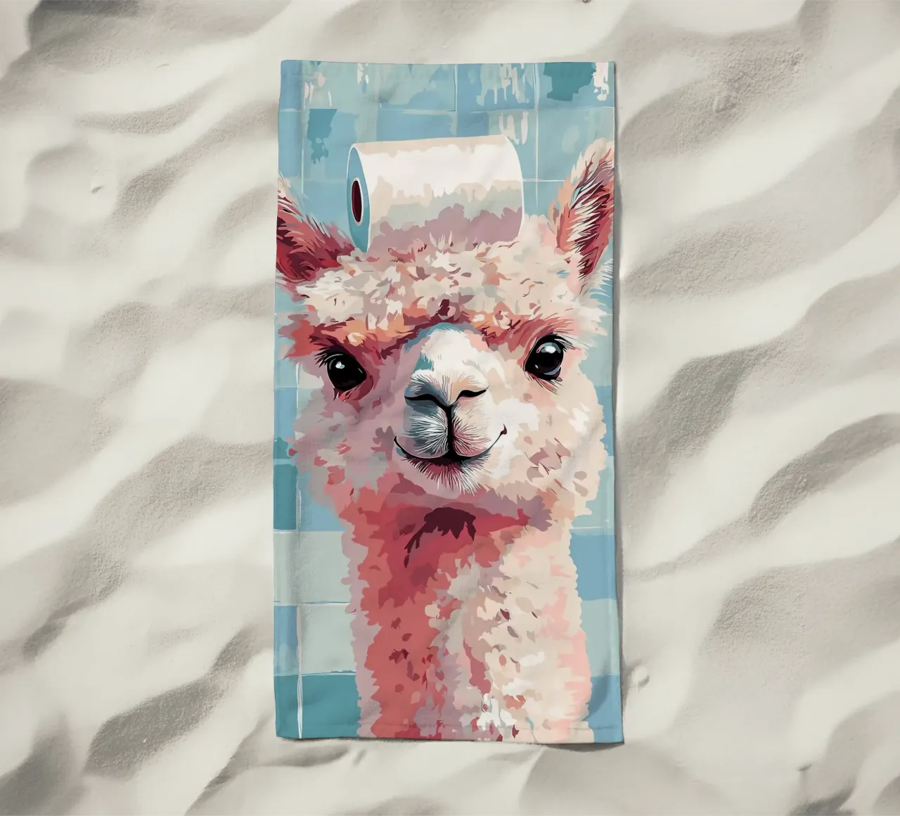 Lama con carta igienica in testa telo mare da JoyWalkerShop