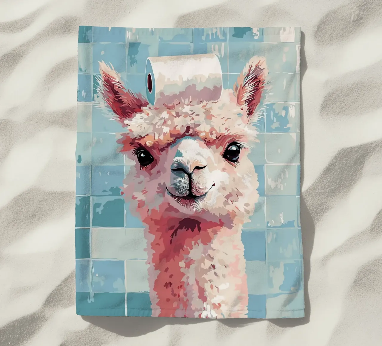Lama con carta igienica in testa telo mare da JoyWalkerShop