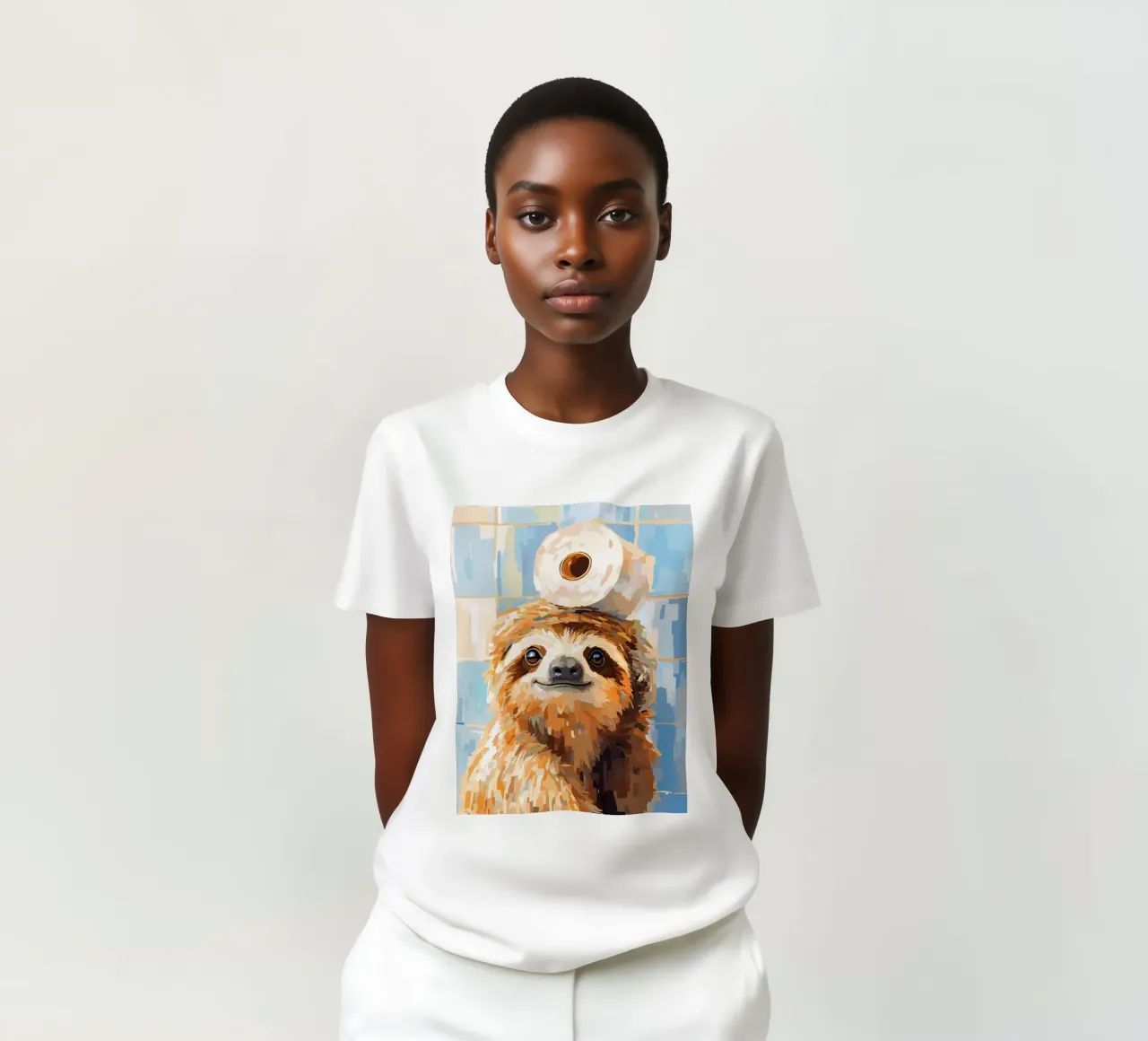 Bradipo con carta igienica in testa t-shirt da JoyWalkerShop