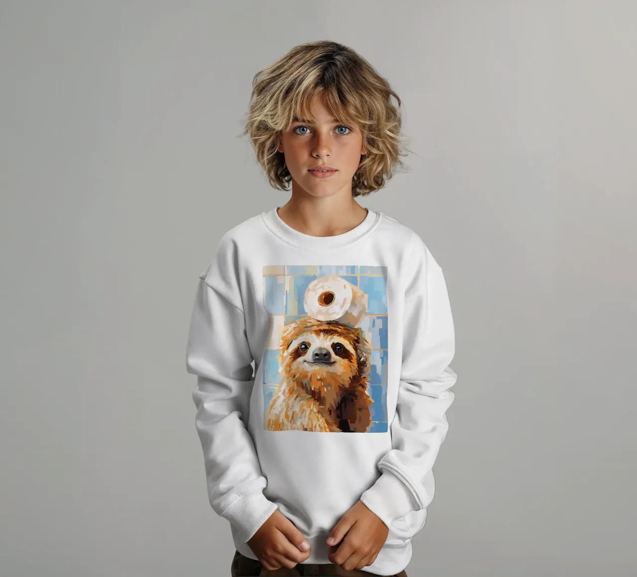 Bradipo con carta igienica in testa felpa bambino da JoyWalkerShop