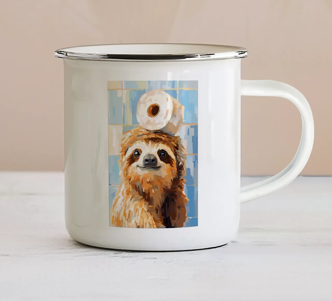 Bradipo con carta igienica in testa tazza in smalto da JoyWalkerShop