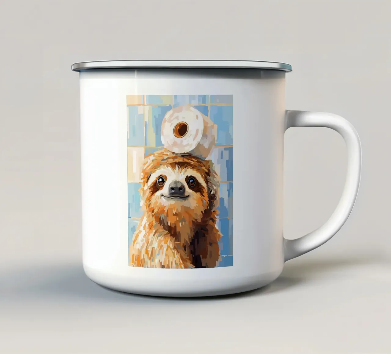 Bradipo con carta igienica in testa tazza in smalto da JoyWalkerShop