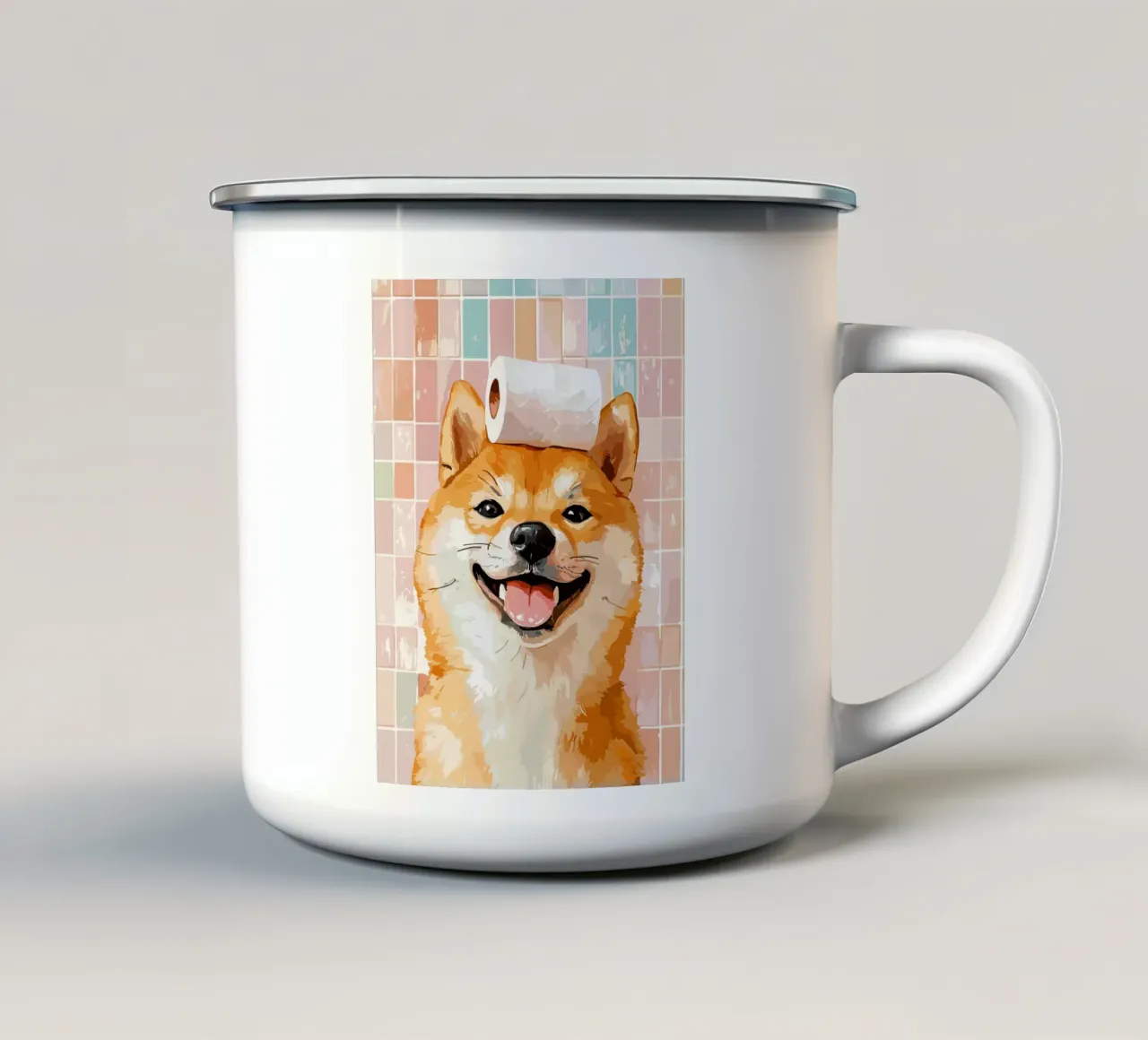Shiba Inu met wc-hoed emaille mok van JoyWalkerShop