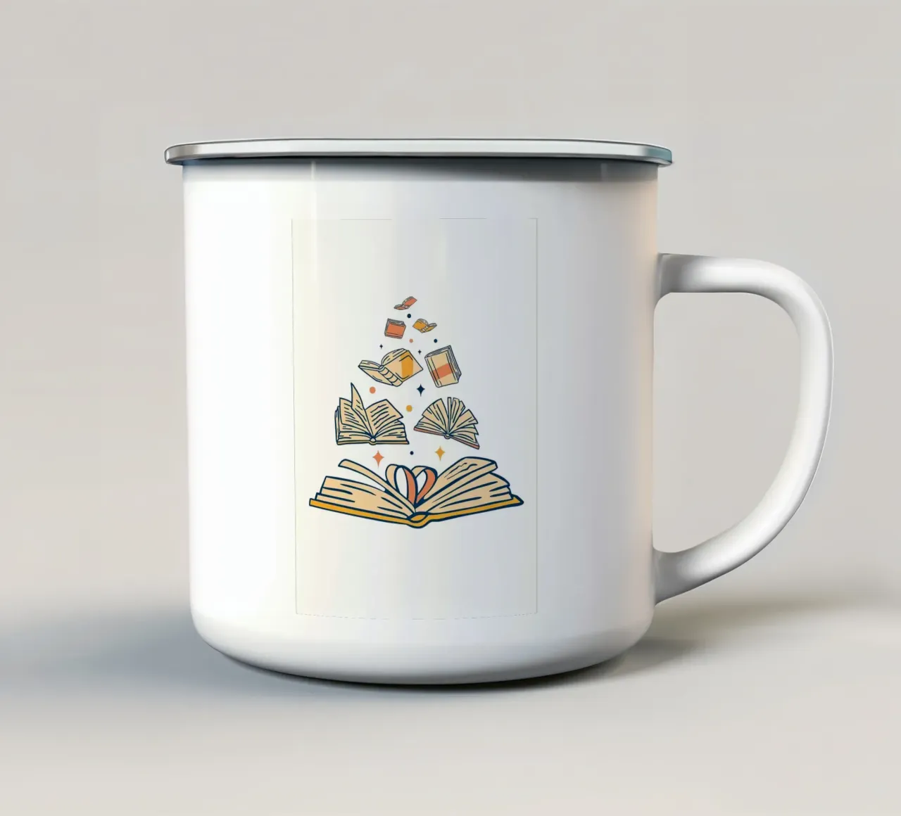 Libri magici volanti tazza in smalto da Noah Bouchard