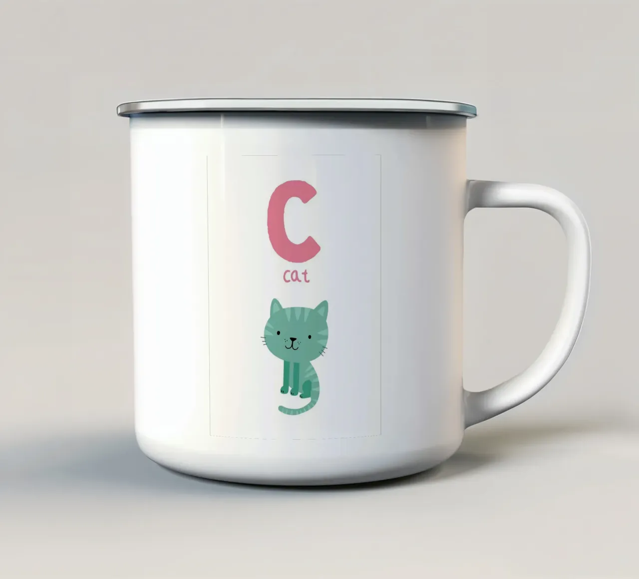 Lettera C con illustrazione di gatto tazza in smalto da Noah Bouchard