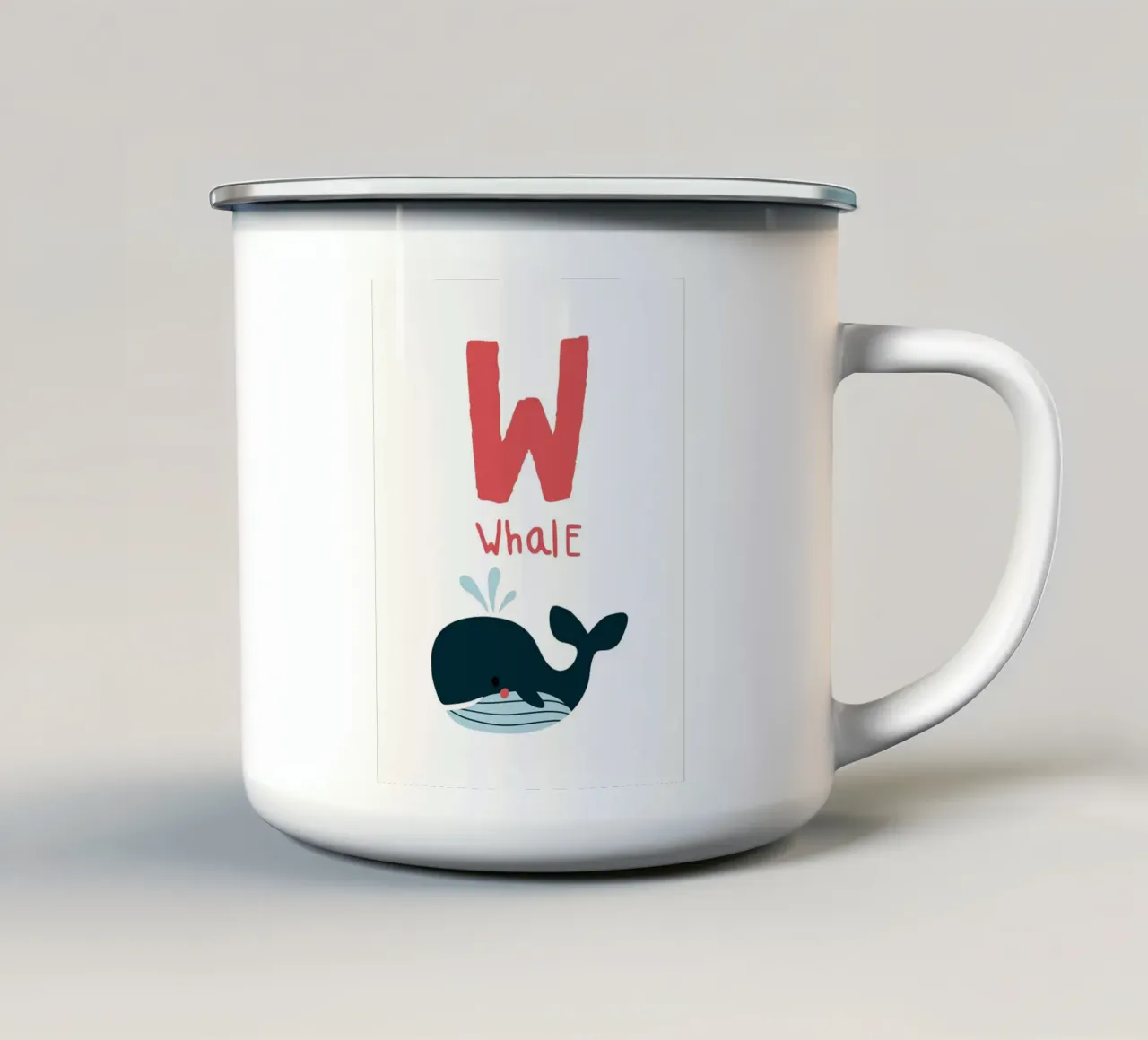 Balena con illustrazione W tazza in smalto da Noah Bouchard