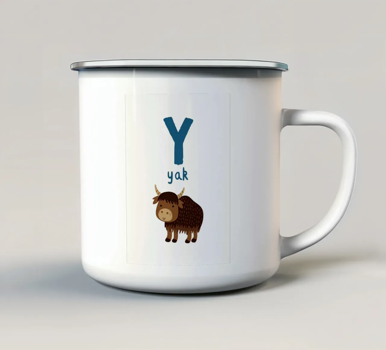Illustrazione dell'alfabeto dello yak tazza in smalto da Noah Bouchard