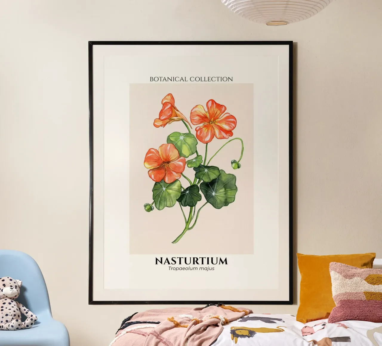 Nasturtium Flower - Botanical Collection in Watercolor poster con telaio in legno da Espinacco Design