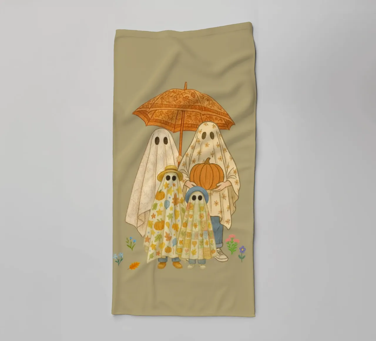 Boho Ghost Family on the outing towel by Taika Tori Art