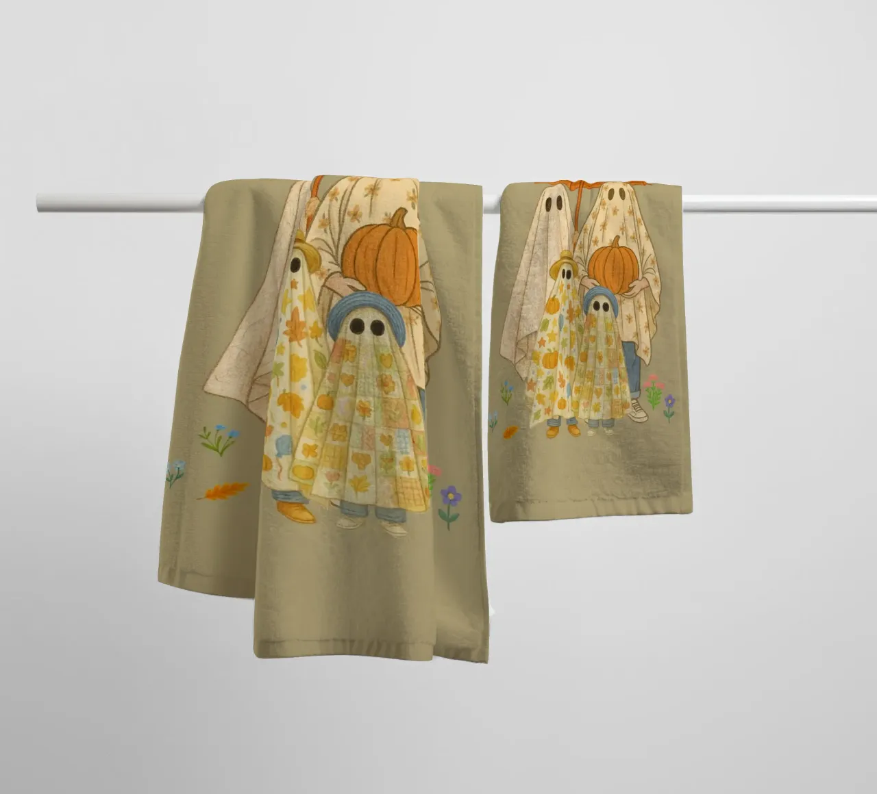 Boho Ghost Family on the outing towel by Taika Tori Art